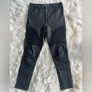 $650 Ramy Brook Lambskin stretch Moto leather skinny pants black 4 6 biker chic